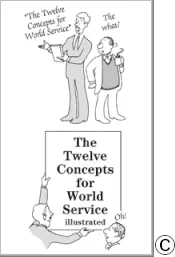 The Twelve Concepts for World Service Illustrated pamphlet cover with a hyperlink to the pamphlet page at aa.org