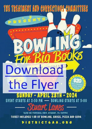 Bowling for Big Books flyer with a hyperlink to download the flyer